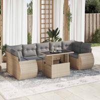 8-delige Loungeset met kussens poly rattan beige - thumbnail