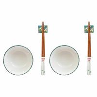 Sushi-set DKD Home Decor 25 x 25 x 6,5 cm Porselein Hout Wit Groen Orientaals (6 Onderdelen) (25 x 25 x 6,5 cm) (6 pcs) - thumbnail
