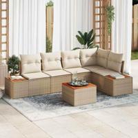 6-delige Tuinbankenset met kussens poly rattan acacia beige - thumbnail