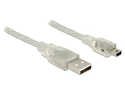 DELOCK kabel USB 2.0 type A stekker > USB 2.0 Mini-B stekker 1 m transparant