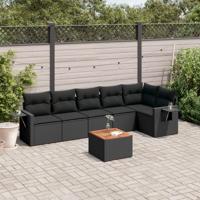 7-delige Loungeset met kussens poly rattan zwart - thumbnail