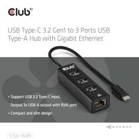 club3D USB-C Adapter [1x USB-C stekker - 4x USB 3.2 Gen 1 bus intern 19-polig (USB 3.0), RJ45-bus] CSV-1549 0.17 m - thumbnail