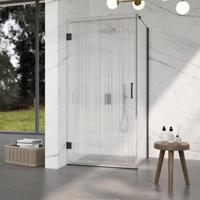 Fortifura Galeria Douchecabine - 90x90x200cm - scharnieren - deurgreep - stabilisatiestang - helder geribbeld - veiligheidsglas - mat zwart SW1208821/SW1122561/SW797905/SW797951 - thumbnail