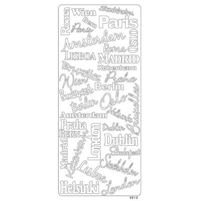 Vaessen Creative • sticker 10x23cm 10pcs zilver diverse teksten met hoofdsteden