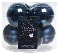 Decoris kerstballen glas 8st nachtblauw 7cm - thumbnail