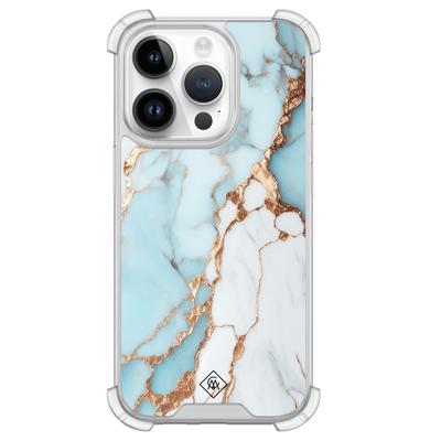 iPhone 14 Pro siliconen shockproof hoesje - Marmer lichtblauw iPhone 14 Pro siliconen shockproof hoesje - Marmer lichtblauw