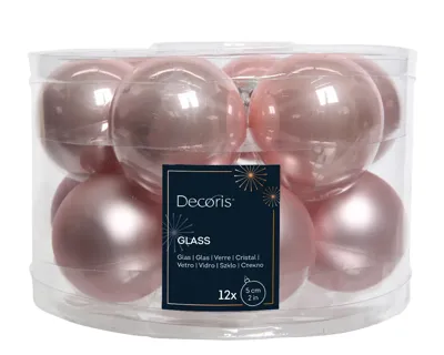 Decoris kerstballen Glas 12st poederroze 5cm Decoris kerstballen Glas 12st poederroze 5cm