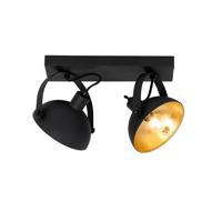 QAZQA Industriële plafondlamp zwart met goud 2-lichts verstelbaar - - thumbnail