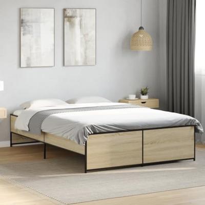 Bedframe bewerkt hout metaal sonoma eikenkleurig 120x190 cm