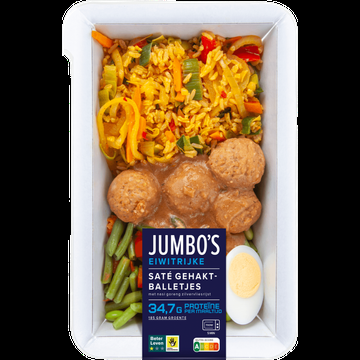 Jumbo&apos;s Sate Gehaktballetjes met Nasi Goreng Zilvervliesrijst Proteinerijk 475 g