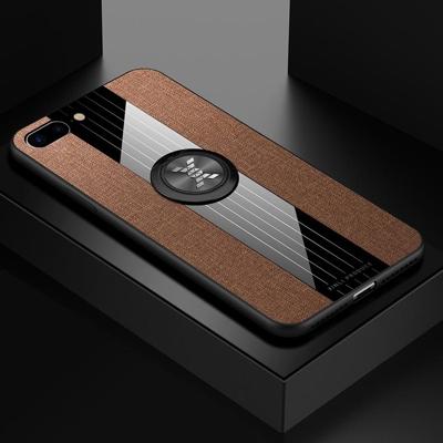 Voor iPhone 8/7 XINLI stiksels doek Textue schokbestendig TPU beschermhoes met ring houder (bruin)