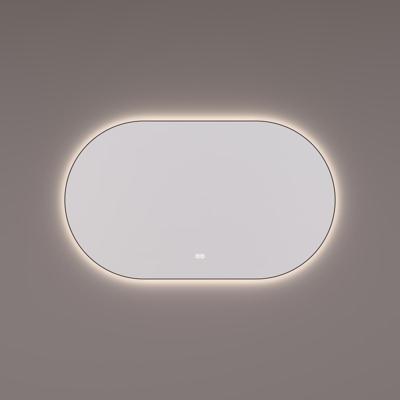 HIPP Design spiegel Ovaal-Recht Mat Zwart & Indirecte LED Verlichting Rondom 100 x 70 x 3 cm + Touch Dimmer + Spiegelverwarming