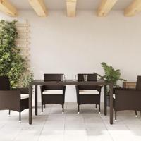Tuintafel met glazen blad 150x90x75 cm poly rattan bruin - thumbnail