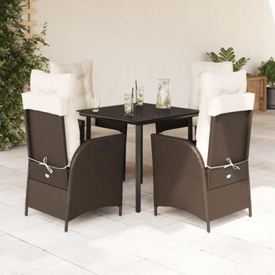 5-delige Tuinset met kussens poly rattan bruin