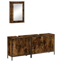 3-delige Badkamermeubelset bewerkt hout gerookt eikenkleurig - thumbnail