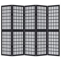 Kamerscherm met 5 panelen massief paulowniahout zwart - thumbnail