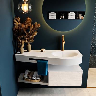 MONDIAZ RIVA 120cm badmeubel onderkast / planchet kleur Underlayment met 1 lade. Wastafel DULCET rechts 1 kraangat kleur Talc.