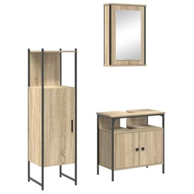 Badkamermeubelset met plank met opslag 3 pcs Bruin Bewerkt hout