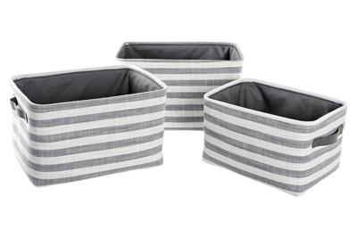 Mandenset DKD Home Decor Grijs Strepen Katoen (42 x 32 x 25 cm) (3 Onderdelen)