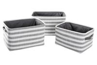 Mandenset DKD Home Decor Grijs Strepen Katoen (42 x 32 x 25 cm) (3 Onderdelen) - thumbnail