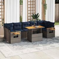 8-delige Loungeset met kussens poly rattan grijs - thumbnail