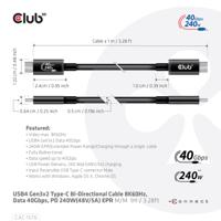 Club3D USB4 Gen 3x2 40Gbps 240W USB Type-C 1m USB-IF gecertificeerd - thumbnail