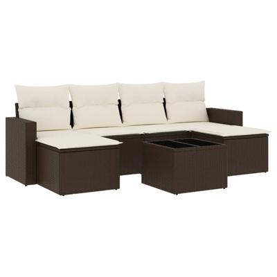 6-delige Loungeset met kussens poly rattan bruin - thumbnail