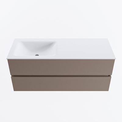 MONDIAZ VICA 120cm badmeubel onderkast Smoke 2 lades. Wastafel CLOUD links 1 kraangat, kleur Talc.