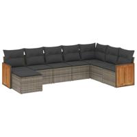 9-delige Loungeset met kussens poly rattan grijs - thumbnail