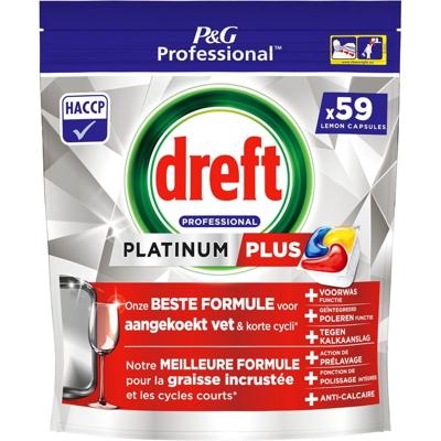 Dreft Platinum Plus Lemon vaatwastabletten, pak van 59 capsules