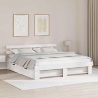 Bedframe met hoofdeinde Wit 180 x 200 cm Massief grenenhout - thumbnail