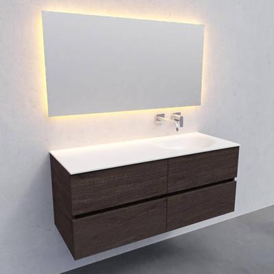 Badkamermeubel Solid Surface BWS Stockholm 120x46 cm Rechts Wood Dark Brown 4 Laden (0 kraangaten)