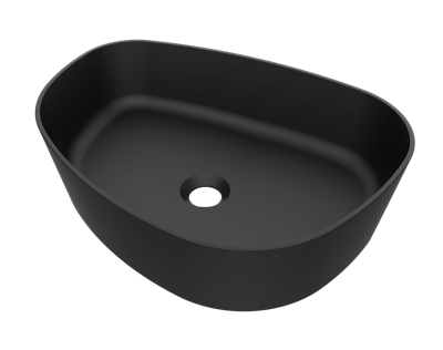 Arcqua Rocker waskom - 50x37x13cm - opbouw - rechts - organisch - cast marble zwart mat WAS123440