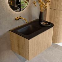 Mondiaz KURVE 75 cm Onderkast Greeploos 1 Lade Met Deuren Oak, Wastafel Solid Surface Links Urban 0 Kraangaten Zonder Spiegel (KRVGRU75R1L1D0KL-Oak/Urb) - thumbnail