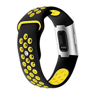 Fitbit Charge 3 & 4 siliconen DOT bandje - Geel / Zwart - Maat: Large - thumbnail