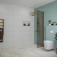 Fortifura Galeria inloopdouche - 50x200cm - rookglas - wandarm - Geborsteld koper PVD (Koper) SW797936/SW876702 - thumbnail