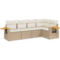 5-delige Loungeset met kussens poly rattan beige - thumbnail
