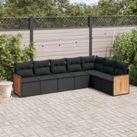 7-delige Loungeset met kussens poly rattan zwart - thumbnail