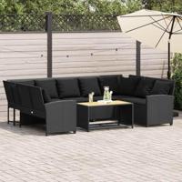 Tuinbank met kussens poly rattan zwart - thumbnail