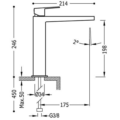 Wastafelmengkraan Tres Project 1-Hendel Uitloop Recht 20 cm Rond Mat Zwart Tres