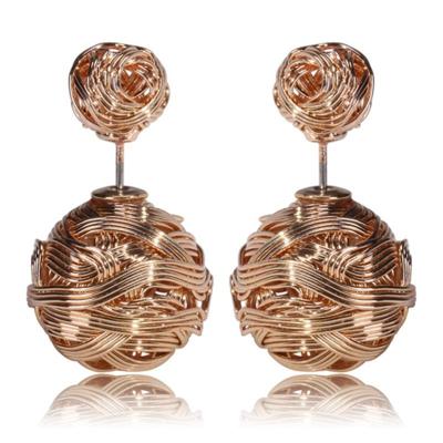 Metalen weven dubbele zijden oorbellen vrouw Vintage schattig goud kleur Stud Earring