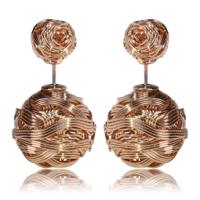 Metalen weven dubbele zijden oorbellen vrouw Vintage schattig goud kleur Stud Earring - thumbnail