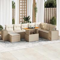 9-delige Loungeset met kussens poly rattan acacia beige - thumbnail