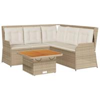 4-delige Loungeset met kussens poly rattan beige - thumbnail