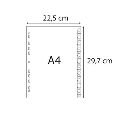 Exacompta tabbladen voor ft A4, uit PP, van A tot Z, 20 tabs, grijs
