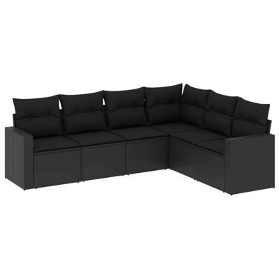 6-delige Loungeset met kussens poly rattan zwart - thumbnail