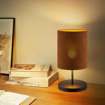 Scandinavische stijl Tafellamp - Corduroy Lampenkap - Cilinder - Brown - ø20 x 40 cm - E27 Fitting - Geschikt voor Woonkamers en slaapkamers - Met schakelaar