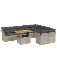 10-delige Loungeset met kussens poly rattan grijs - thumbnail