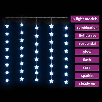 VidaXL Lichtsnoergordijn sterren met 200 led&apos;s en 8 functies blauw