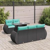 6-delige Loungeset met kussens poly rattan acacia zwart - thumbnail